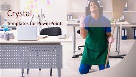  Presentation with professional - Audience pleasing presentation design consisting of cleanliness workplace - male handsome professional cleaner working backdrop and a  colored foreground