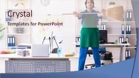  Presentation with professional development page 7 - Presentation consisting of cleanliness workplace - male handsome professional cleaner working background and a  colored foreground