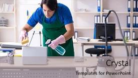  Presentation with professional - Presentation with cleanliness workplace - male handsome professional cleaner working background and a light gray colored foreground