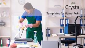  Presentation with simples professional - PPT layouts having cleanliness workplace - male handsome professional cleaner working background and a lemonade colored foreground