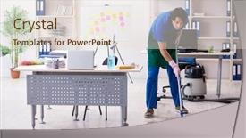  Presentation with cleanliness - Beautiful slide set featuring cleanliness workplace - male handsome professional cleaner working backdrop and a  colored foreground