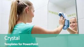  Presentation with housekeeping - Beautiful PPT theme featuring cleanliness workplace - people housework and housekeeping concept backdrop and a  colored foreground