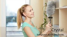  Presentation with housekeeping - Theme featuring cleanliness workplace - people housework and housekeeping concept background and a coral colored foreground