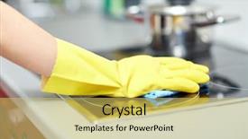  Presentation with workplace housekeeping - Presentation theme consisting of cleanliness workplace - people housework and housekeeping concept background and a yellow colored foreground