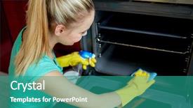  Presentation with workplace housekeeping - Presentation theme featuring cleanliness workplace - people housework and housekeeping concept background and a teal colored foreground