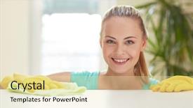  Presentation with workplace housekeeping - Presentation theme enhanced with cleanliness workplace - people housework and housekeeping concept background and a blonde colored foreground