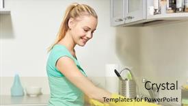  Presentation with workplace housekeeping - Slide deck having cleanliness workplace - people housework and housekeeping concept background and a soft green colored foreground