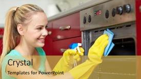  Presentation with housekeeping - Amazing PPT theme having cleanliness workplace - people housework and housekeeping concept backdrop and a yellow colored foreground