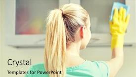  Presentation with workplace housekeeping - Beautiful theme featuring cleanliness workplace - people housework and housekeeping concept backdrop and a soft green colored foreground