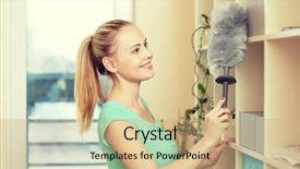  Presentation with workplace housekeeping - PPT layouts featuring cleanliness workplace - people housework and housekeeping concept background and a coral colored foreground