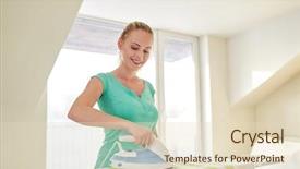  Presentation with housekeeping - Cool new slides with cleanliness workplace - people housework laundry and housekeeping backdrop and a lemonade colored foreground