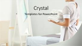  Presentation with clean - PPT theme with cleanroom design - chambermaid holding pile of clean background and a white colored foreground