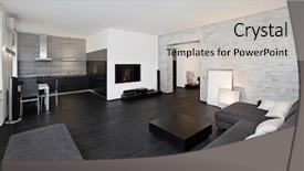  Presentation with room interior design - Slide deck featuring cleanroom design - modern minimalism style drawing-room interior background and a light gray colored foreground