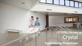  Presentation with healthcare workers - Theme with cleanroom hospital - doctor and nurse pushing patient background and a gray colored foreground