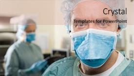  Presentation with theatre - Slide set consisting of cleanroom operation theater - surgeons in operating theatre background and a coral colored foreground