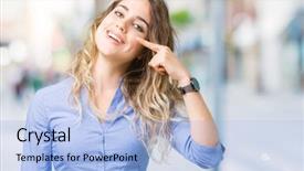  Presentation with nose - PPT layouts featuring cleansing cream - beautiful young blonde business woman background and a light blue colored foreground