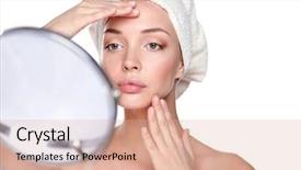  Presentation with head - Audience pleasing presentation theme consisting of cleansing cream - portrait of beautiful girl touching backdrop and a coral colored foreground