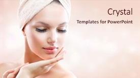  Presentation with cleansing - Theme consisting of cleansing cream - spa girl beautiful young woman background and a lemonade colored foreground