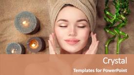  Presentation with acne woman - Colorful PPT layouts enhanced with cleansing fresh skin renewal cosmetics backdrop and a coral colored foreground