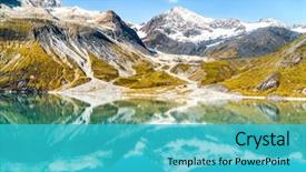  Presentation with blue mountain - Beautiful theme featuring clear blue sky summer backdrop and a teal colored foreground