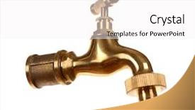  Presentation with saving water - Slide set consisting of clear conscience - metal tap isolated on white background and a white colored foreground