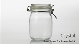  Presentation with container - Cool new slide set with empty jar - clear container on the white backdrop and a light gray colored foreground