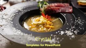  Presentation with fish tuna - PPT theme featuring clear-fish-soup-served background and a tawny brown colored foreground