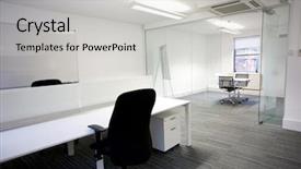  Presentation with office room - Presentation theme enhanced with clear glass - office desk with meeting room background and a light gray colored foreground