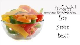  Presentation with clear cut - PPT layouts consisting of clear glass bowl of farm fresh hand cut green red orange and yellow bell pepper isolated on white background and a white colored foreground