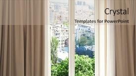  Presentation with cityscape - Slide set consisting of clear glass frame - cityscape view through modern window background and a mint green colored foreground