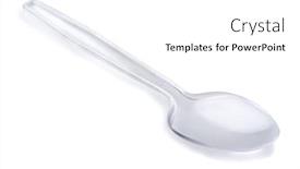  Presentation with clear - Slide deck featuring clear plastic disposable teaspoon isolated on white background and a white colored foreground