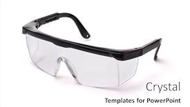  Presentation with plastic - Presentation design consisting of clear-plastic-safety-goggles-isolated background and a white colored foreground