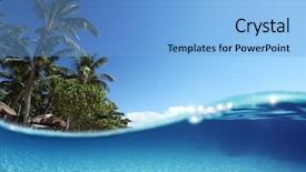  Presentation with blue green - Colorful presentation design enhanced with clear sea with sandy bottom backdrop and a light blue colored foreground