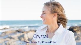  Presentation with sea - Beautiful PPT theme featuring clear thinking - casual woman smiling backdrop and a  colored foreground