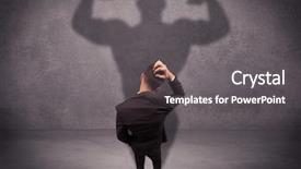  Presentation with reflection looking back to go forward - Cool new PPT theme with clear thinking - young salesman standing with his backdrop and a gray colored foreground