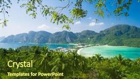  Presentation with palm - Amazing PPT layouts having clear water - high viewpoint palm island backdrop and a tawny brown colored foreground