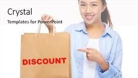  Presentation with woman pushing shopping trolley - Amazing PPT theme having clearance sale - asian woman finger point backdrop and a sky blue colored foreground