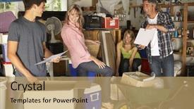  Presentation with yard sale - Slide set having clearing garage for yard sale background and a coral colored foreground