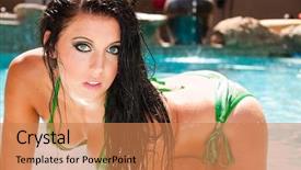  Presentation with beautiful green - PPT theme with cleavage - beautiful young woman wearing green background and a coral colored foreground