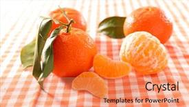  Presentation with cartoon fruit - Beautiful presentation theme featuring clementine fruit on wood background backdrop and a  colored foreground