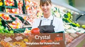 Presentation with supermarket - Amazing presentation theme having clerk woman in a supermarket backdrop and a red colored foreground
