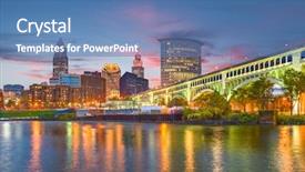  Presentation with cleveland ohio - PPT theme with cleveland ohio usa downtown city background and a teal colored foreground