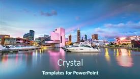  Presentation with cleveland ohio - Colorful presentation theme enhanced with cleveland ohio usa downtown city skyline and harbor at twilight backdrop and a ocean colored foreground