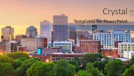  Presentation with cleveland ohio - Slide deck featuring cleveland-ohio-usa-downtown-city background and a coral colored foreground