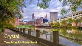  Presentation with usa - Amazing PPT theme having cleveland ohio usa downtown skyline backdrop and a tawny brown colored foreground