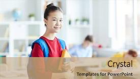  Presentation with asian - Presentation theme featuring clever and diligent asian schoolgirl background and a coral colored foreground