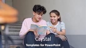  Presentation with page - PPT layouts featuring clever-boy-and-girl-pointing background and a ocean colored foreground