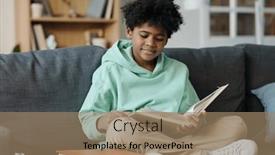  Presentation with novel - Theme having clever-boy-with-open-book background and a  colored foreground