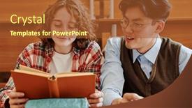  Presentation with manual book - Theme featuring clever-intercultural-teenage-couple-sitting background and a red colored foreground