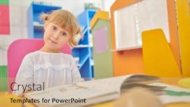  Presentation with early childhood education - PPT layouts enhanced with clever-little-girl-with-fair background and a coral colored foreground